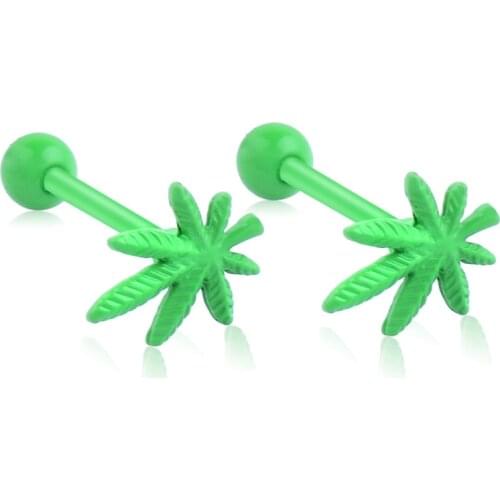 1Pc Stainless Steel Leaf Tongue Piercing Rings Tongue Ring Body Jewelry NIN668