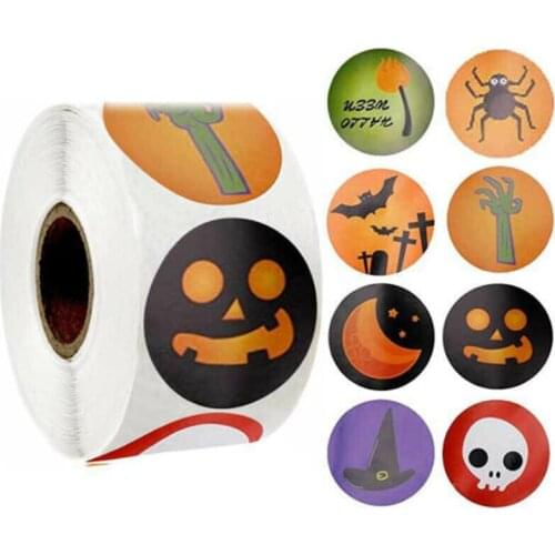 500pcs/roll Halloween Round Stickers Labels Party Gifts Box Baking Sealing Holiday Decoration Self Adhesive Label