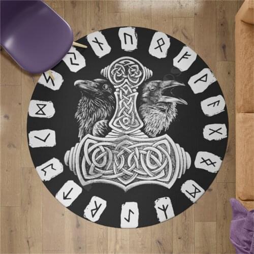 Viking Circle Hammer Rug Round shape Floor Mat 3D Printed Rug Non-slip Mat Dining Living Room Soft Bedroom Carpet