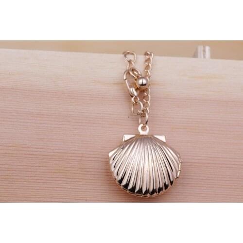 Seashell Locket Necklace Jewelry Mermaid Locket, Beach Wedding Jewelry Delicate necklace 3 colors selection N101