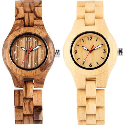 Quartz Wooden Watch for Women Wooden Strap Watches Exquisite Small Arabic Numerals Dial Wooden Wristwatch for Girls