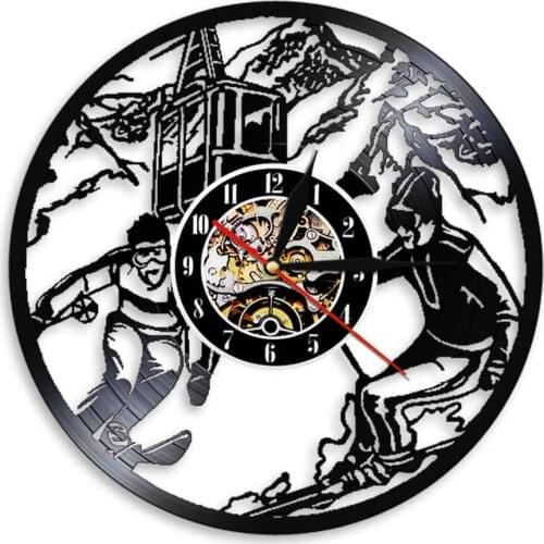 Ice Skiing Sports Vinyl Record Wall Clock Snowboarding Winter Home Decor Hanging Clocks Watch Skiing Wall Art Ski Lovers Gift
