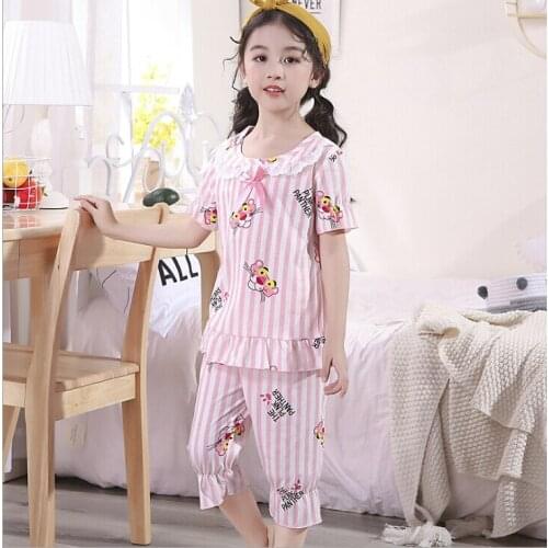 Summer Lace Pijama Infantil Short-sleeved Baby Girl Clothes Suit Cartoon Children Clothing Kids Pajamas Toddler Boys Sleepwear