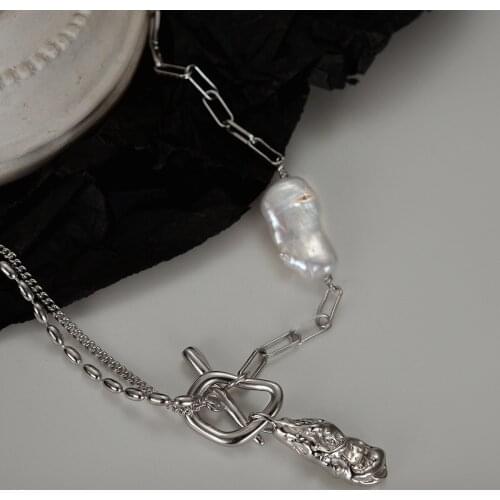 MLKENLY 925 sterling silver Baroque Pearl Pendant chain necklace Collares Collier Designer punk Necklace for Girl jewelry