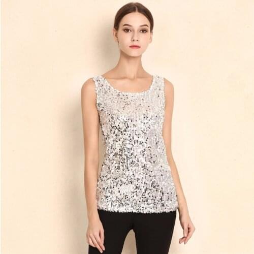 2019 slimming Shimmer Sequined Side Slit Loose Tank Shimmer Sequined Side Slit Loose Tank Sequined Side Slit Spring summer