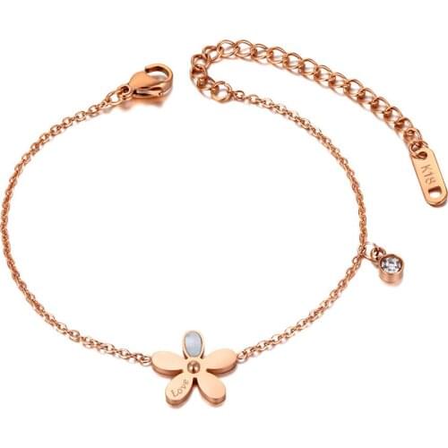 Trendy Stainless Steel White Shell Flower Charm Bracelets For Women Girls Bohemia Chain & Link Bracelet Jewelry B20177