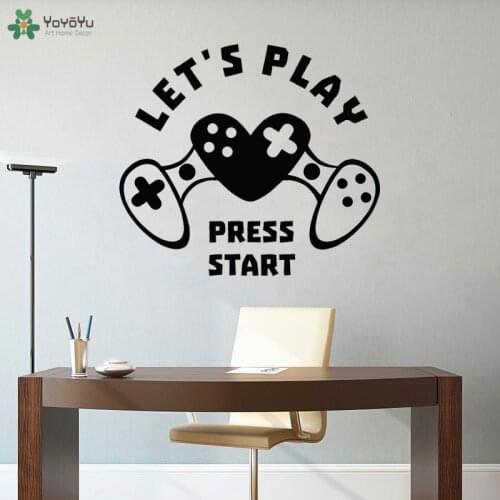Gamer Wall Decal Lets Play Press Start Quotes Stickers Vinyl Wall Decal For Kids Bedroom Playroom Home Art Decoration QQ425
