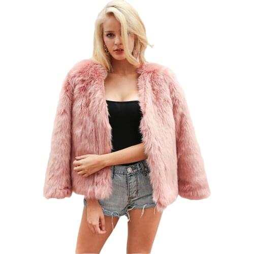 New Han Faner Furry Winter Jacket Female Warm Pure Color Short Jackets Womans Long sleeve Faux Fur Jackets Overcoat