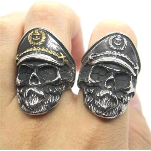 2020 Newest Fashion Design Mens Captain Sailor Skull Ring 316L Stainless Steel Mens Ring Cool Ghost Ring