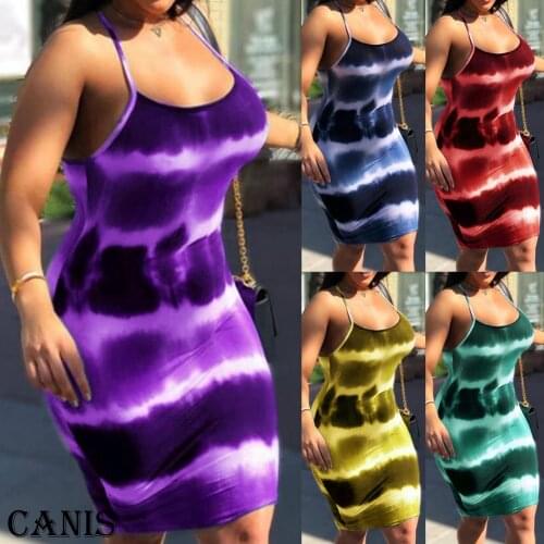 New 2020 Casual Womens Bodycon Tube Top Plus Size Sexy Printed Sleeveless Strappy Tie Dyeing Midi Dress