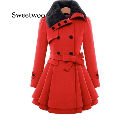 New Fashion Plush Retro Double -Breasted Coat And Long Sections Woolen Coat Women