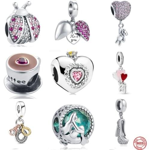 NEW pink pave lady bug i love you heart bear princess DIY fine beads Fit Original Pandora Charms silver 925 Bracelet Jewelry