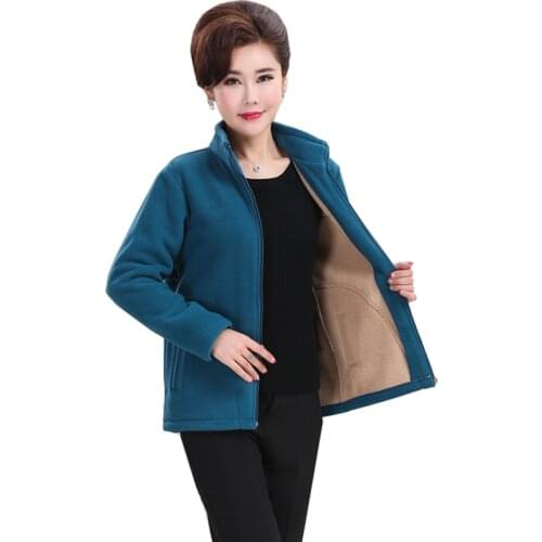 Middle-aged Mothers Autumn Winter Warm Jacket Plus size Loose Collar Polar fleece Short Coat Casual Cotton Long-sleeve Outerwear