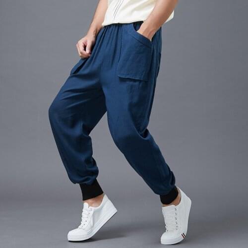 Autumn Men Sweatpant Cotton Linen Loose Wide Leg Bloomers Baggy Running Jogger Fitness Gym Workout Casual Sport Pant Sportswear