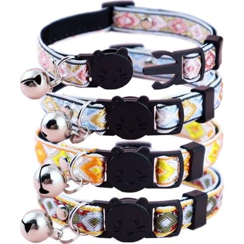Cat Collar Bells Ethnic Style Jacquard Pet Collar Custom Anti-suffocation Cat Buckle