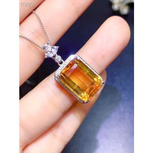 Simple Style 100% Natural and Real citrine necklace pendant Real origin cirtrine 925 sterling silver Luxury jewelry