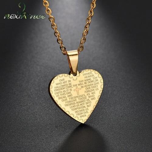 Nextvance Stainless Steel Cross Bible Heart Pendant Necklace Gold Religious Amulet Chain Necklaces For Women Gift Simple Jewelry