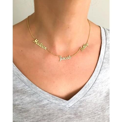 Three Name Necklaces Gold Chain Personalized English Names Necklace Women Rose Gold Stacked Three Names Choker Islamic Jewelry