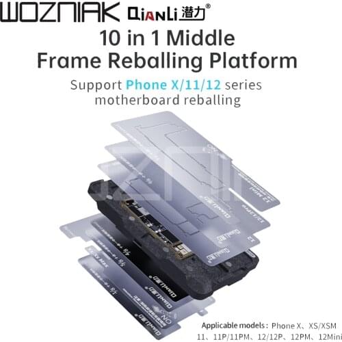 Qianli 10 in 1Middle Layer Board BGA Reballing Stencil Plant Tin Platform for iPhone X-12ProMax Mainboard Rework WeldingTools