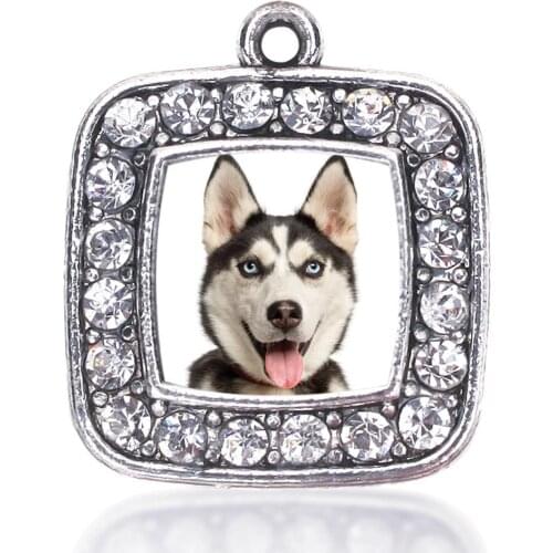 SIBERIAN HUSKY SQUARE CHARM antique silver plated jewelry