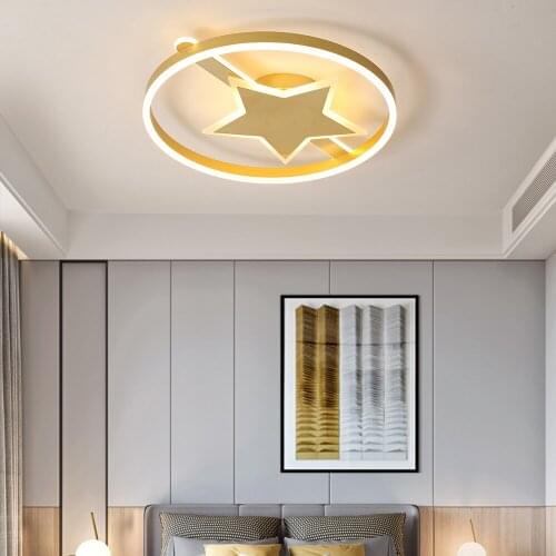 Modern LED Star Ceiling Light with Remote Gold Brown Round Ring Lamp with Acrylic Shades for Bedroom Living Room Bathroom Loft