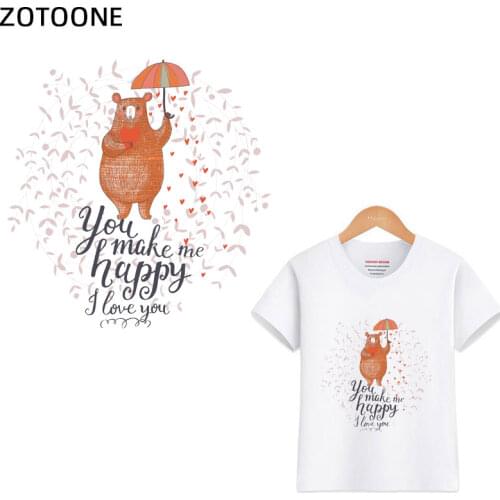ZOTOONE Cartoon Bear Iron on Transfer Patches Diy Animal Patch for T-shirt Dress Sweater Thermal Transfer Stickers on Clothing S