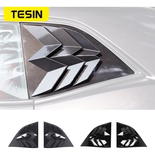TESIN ABS Carbon Fiber Car Rear Window Blind Shades Louver Vent Window Cover Stickers Accessories Fit For Dodge Challenger 2010