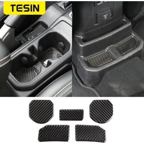 TESIN Soft Carbon Fiber Car Front Rear Cup Holder Mat Decoration Cover Stickers for Jeep Wrangler JL 2018+ Interior Accessories
