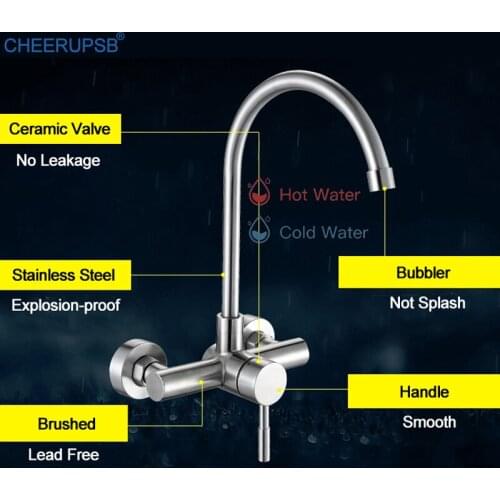 Torneiras De Pia Para Cozinha Kitchen Wall Mounted Water Sink Faucet Hot Cold Mixer Tap Brass Chrome Faucets Dual Handle Taps K2