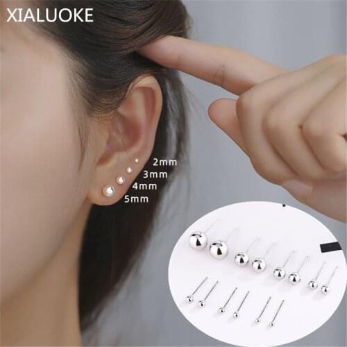 XIALUOKE S925 Minimalist Geometric Round Peas Stud Earrings For Women Punk Mini Ear Stud Maintenance Ear Hole Fashion Jewelry