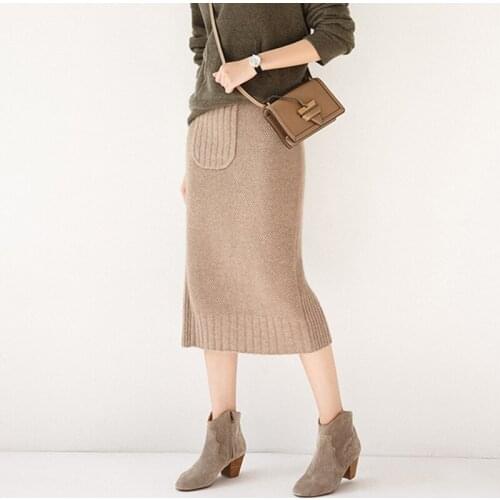 2019 spring skirt sexy chic straight tube ladies solid color half-length cashmere skirt wool knit skirt hip and hip skirt