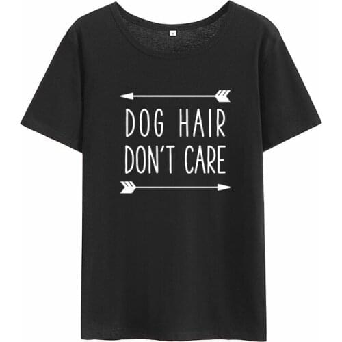 Women Summer Short Sleeve O-neck Cotton Tshirt Women Casual Loose Tee Shirt Femme Dog Hair Don't Care Print Short Sleeve T-shirt