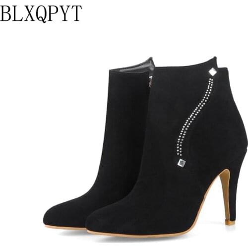BLXQPYT Big small size 32-48 autumn winter women ankle boots high heels pointed toe wedding party short boots shoes woman K1-5
