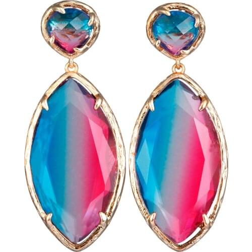 TUMBEELLUWA Faceted Oval Crystal Glass Dangle Stud Earrings for Women