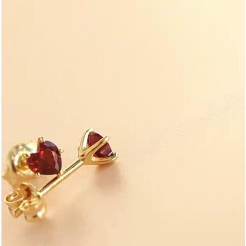 Morivovog 925 Sterling Silver Garnet Heart Small Stud Earrings for Girls Lucky Stone Chic Sleeper Earrings Not Allergic Jewelry