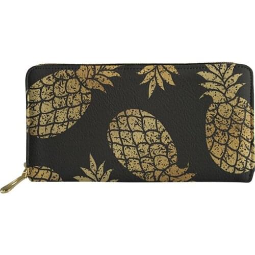 HYCOOL Money Bag Women Golden Pineapple Printing Ladies Wallet Long Zipper Purse Female Casual Travel Clutch Bag Card Holder