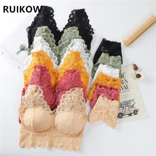 Lace Bra & Brief Sets Lingerie Femme Sexy Wire Free Underwear Women Wide Shoulder Strap Vest Style Bottom G-String 2-Piece Set