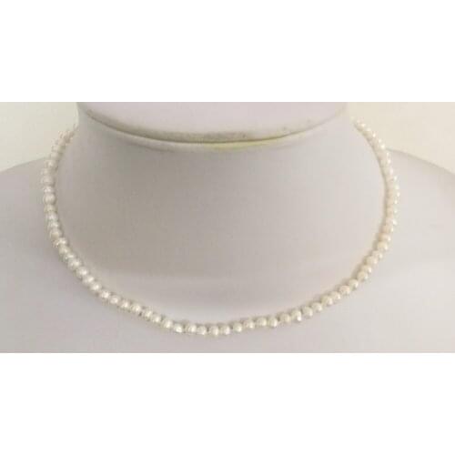 14'' 36cm Women fashion Jewelry 3mm White pearl gold color clasp Necklace natural freshwater pearl gift