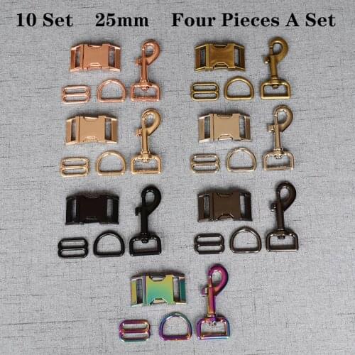 10 Sets 25mm Metal D Ring Snap Hook Straps Slider Adjustable Release Buckle DIY Dog Collar and Leash Accessories 4JT25mmB07