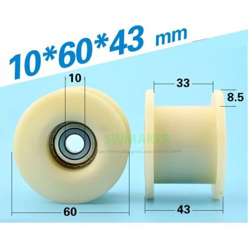 10pcs 10*60*43mm H wheel 6000 rolling bearing nylon wheel for injection moulding machine/safety door, engineering plastic