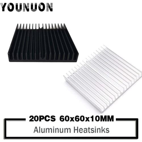 20PCS YOUNUON 60x60x10mm Black&Silver DIY Cooler Aluminum Heatsink Radiator Heat Sink Chip for IC LED Power Transistor 60x10mm