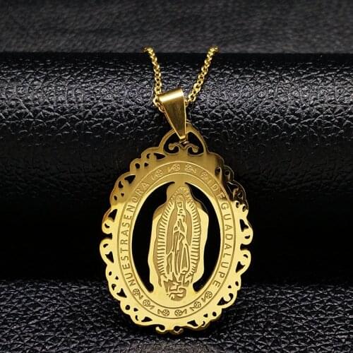 2021 Fashion The Virgin Mary Gold Color Stainless Steel Chain Necklaces for Women Necklaces & Pendants Jewelry collane N1223S01