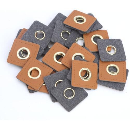 30Pcs PU Leather Badges Patch Labels Metal Brass Eyelets Sew on Grommets Applique for Clothing DIY Knitting Sewing Patch Labels