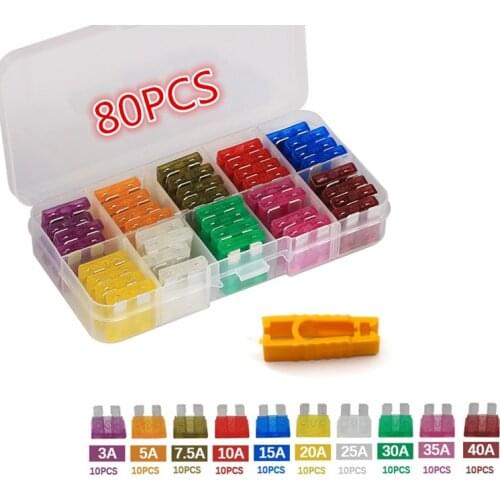80Pcs Standard Blade Car Fuses Assortment Car Blade Fuse Auto Boat Motorcycle Fuse 12V 3A 5A 7.5A 10A 15A 20A 25A 30A 35A 40A