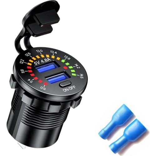 Car Charger With LED Voltmeter 4.8A 50x36.8mm Fast Charging Charger Socket
