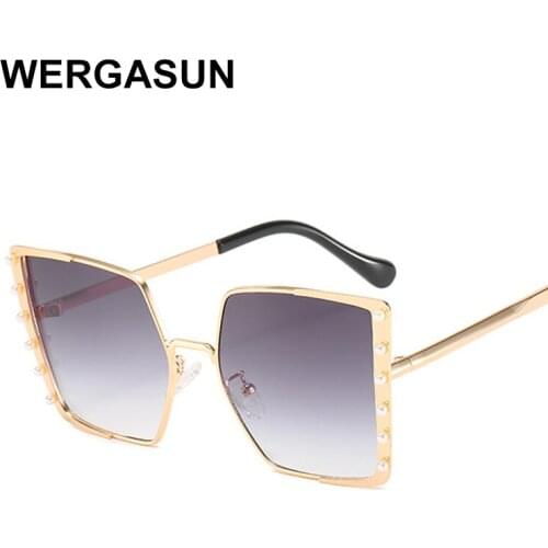WERGASUN Oversized Sunglasses Women Men Diamond Retro Men Sunglasses Frame Square Vintage Sunglasses Brand Designer Glasses