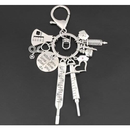New Medical Tool Keychain Medico Key Ring Measuring Glass Thermometer Needle Tubing Key Chain Doctors And Nurses Gift Jewelry