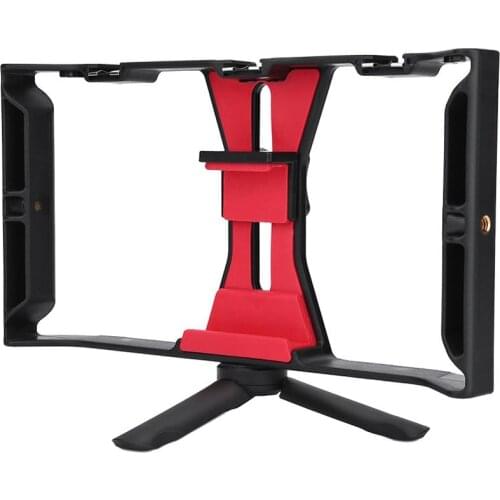 Dual Hanlde Adjustable Handheld Phone Stabilizer Smartphone Video Rig Filmmaking Case with 1/4" Screw Cold Shoe Mount Tripod