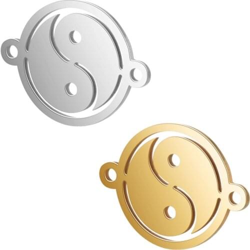 Fnixtar 20pcs/lot Stainless Steel 12mm Round Yin Yang Mini Charms Connecting Handmade Pendants DIY Jewelry Accessories