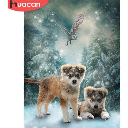 HUACAN 5d Diamond Painting Animal Dog Needlework Full Square/Round Diamond Embroidery Winter DIY Handicraft Wall Art Decor